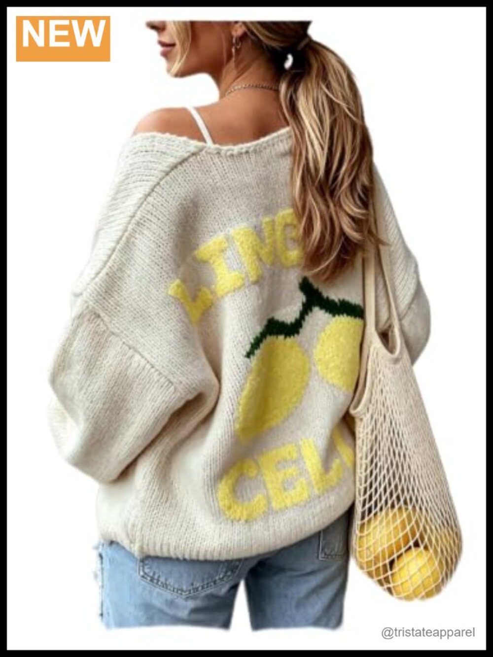 Women's Lemon Pattern Chunky Knit Cardigan Long Sleeve V-Neck